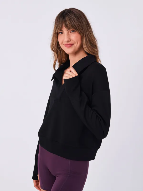 Relaxed Shawl Collar Sweat - Black sold by Dharma Bums