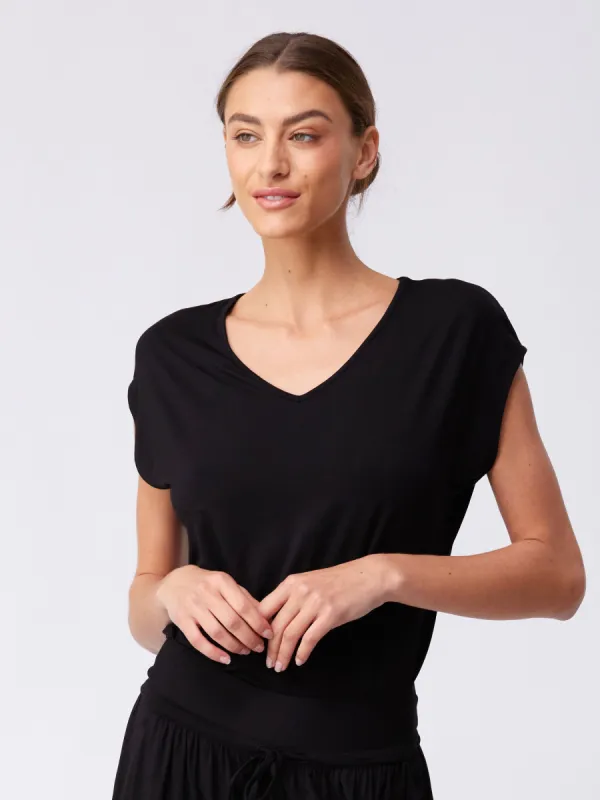 V Neck Modal Tee - Black sold by Dharma Bums