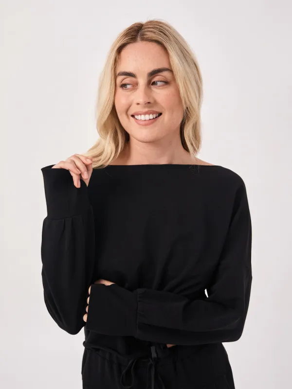 Wide Shoulder Raw Edge Sweat  - Black sold by Dharma Bums