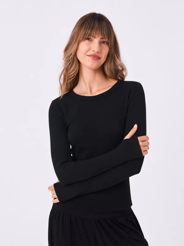 Organic Cotton Long Sleeve Knit Tee - Black sold by Dharma Bums