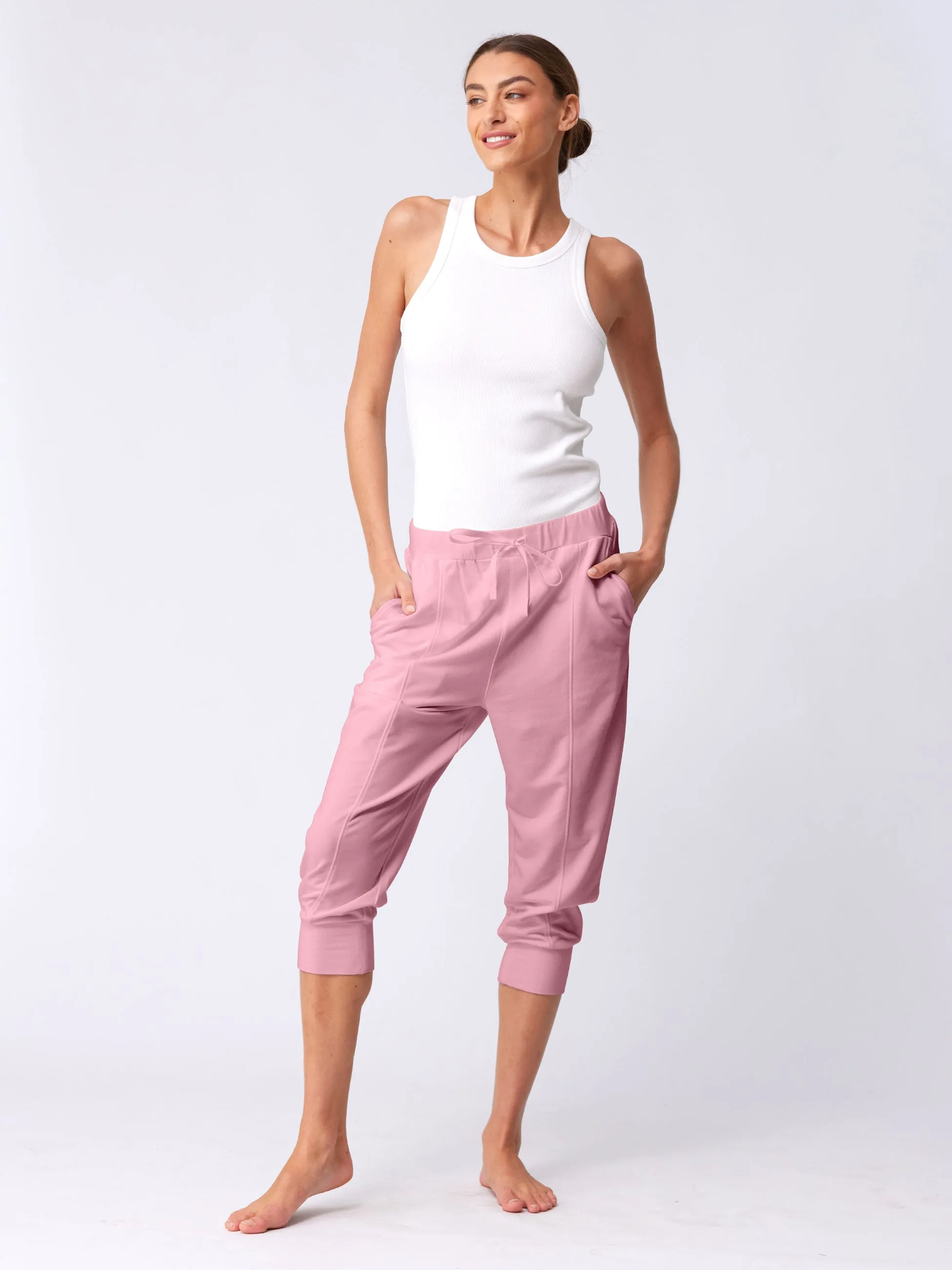 Breeze French Terry Cropped Jogger - Rosewater sold by Dharma Bums