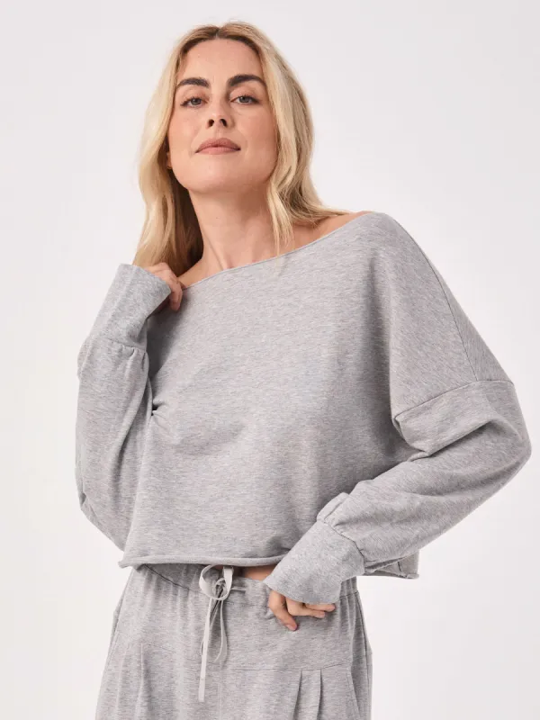 Wide Shoulder Raw Edge Sweat  - Melange Grey sold by Dharma Bums
