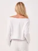 Off Shoulder Raw Edge Sweat  - White sold by Dharma Bums