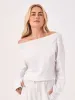 Off Shoulder Raw Edge Sweat  - White sold by Dharma Bums