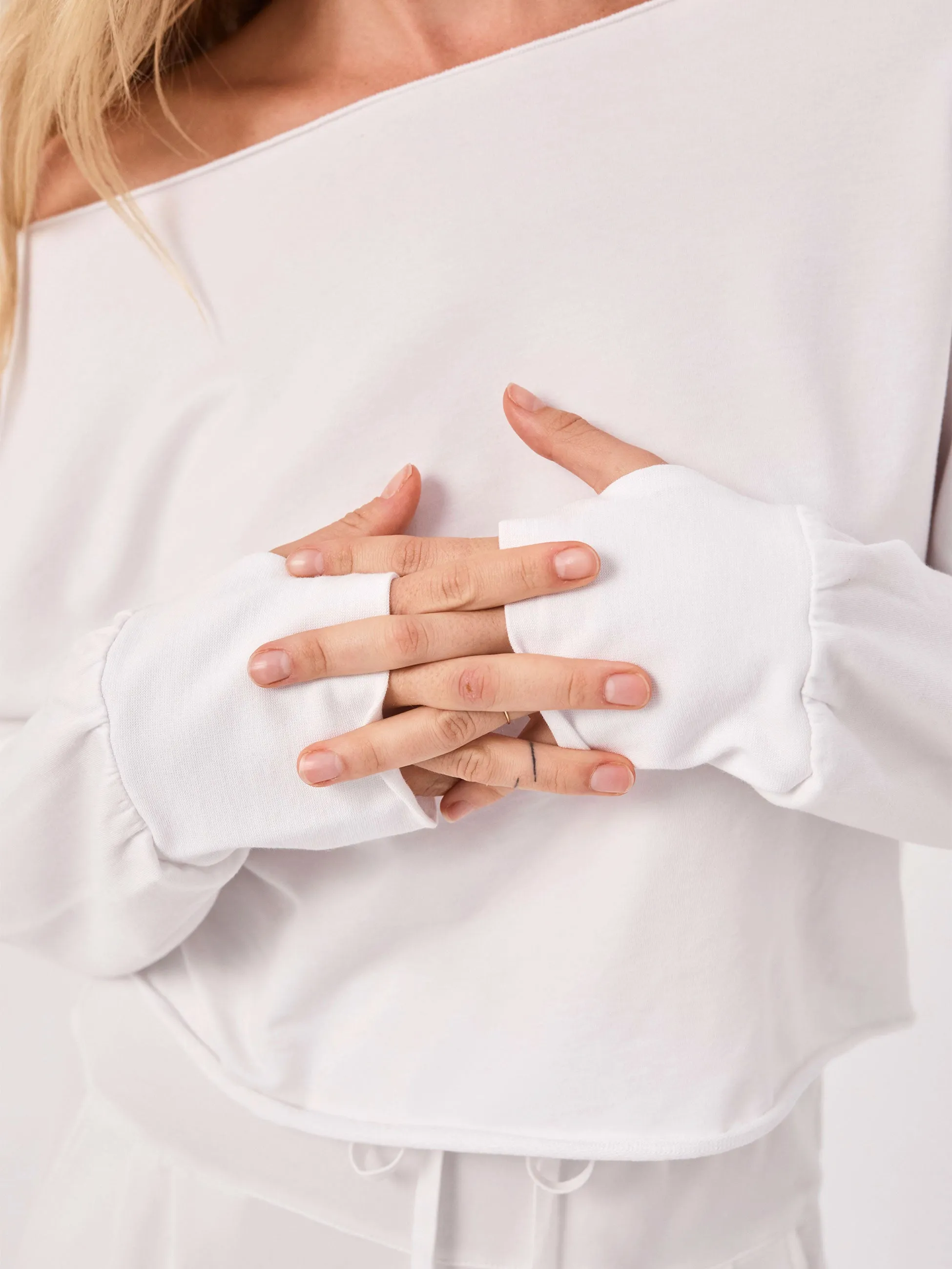 Off Shoulder Raw Edge Sweat - White sold by Dharma Bums product image thumbnail 2