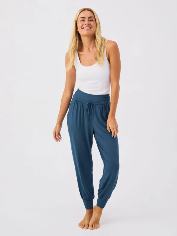 Exhale Cuffed Yoga Pant - Teal sold by Dharma Bums