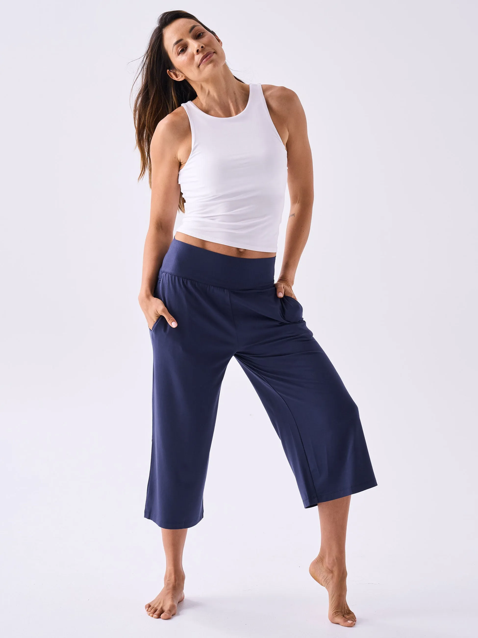 Modal Cropped Wide Leg - Navy sold by Dharma Bums