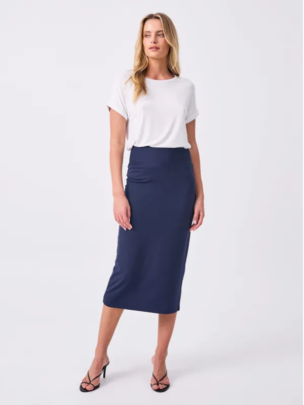 Modal Straight Tube Skirt - Navy sold by Dharma Bums
