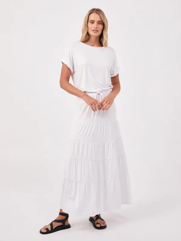 Modal Tiered Maxi Skirt - White sold by Dharma Bums