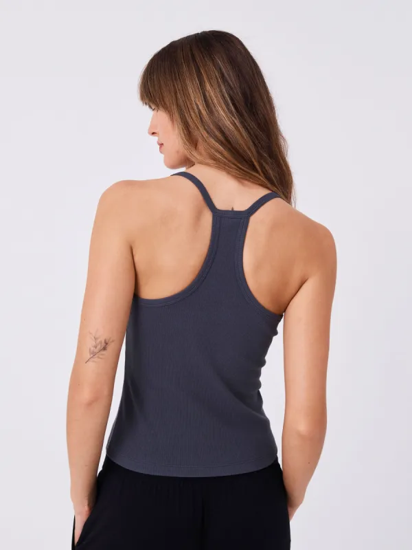 Essential Square Back Rib Tank - Charcoal sold by Dharma Bums