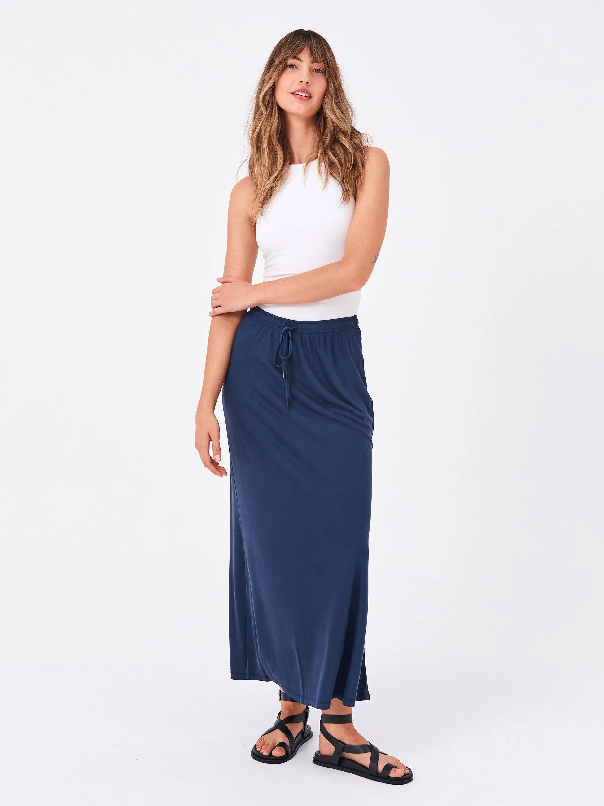 Bias Cut Cupro Midi Skirt - Navy sold by Dharma Bums