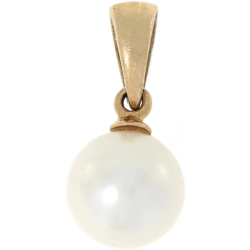 Halssmykke med perle i gult gull, 7mm sold by Diamanthuset