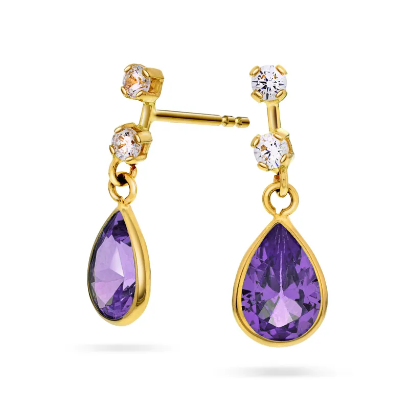 OROgull Øredobber med Lilla og Hvite CZ sold by Diamanthuset