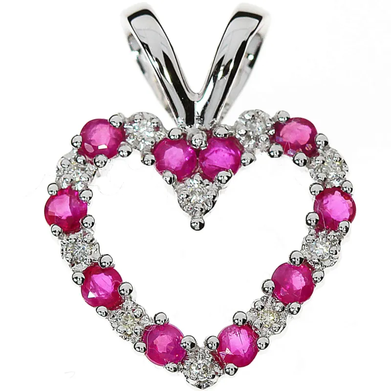 Diamant halssmykke med rubin i hvitt gull, 0.05CT sold by Diamanthuset