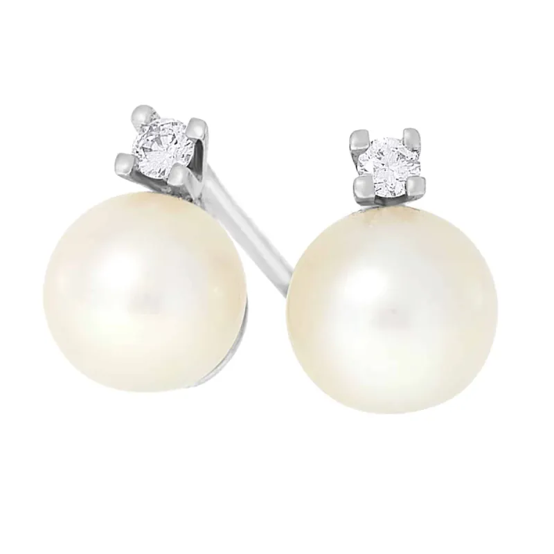 Perle øredobber med diamant i hvitt gull, 0.08CT TWSI sold by Diamanthuset