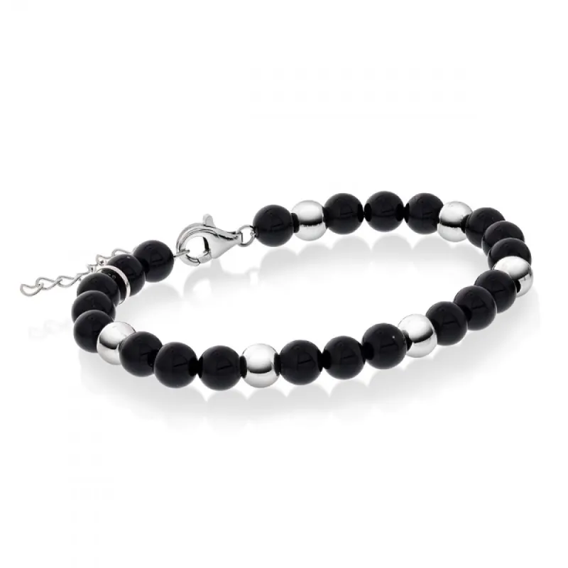 Herrearmbånd i sølv med Sort Agat 6 mm sold by Diamanthuset