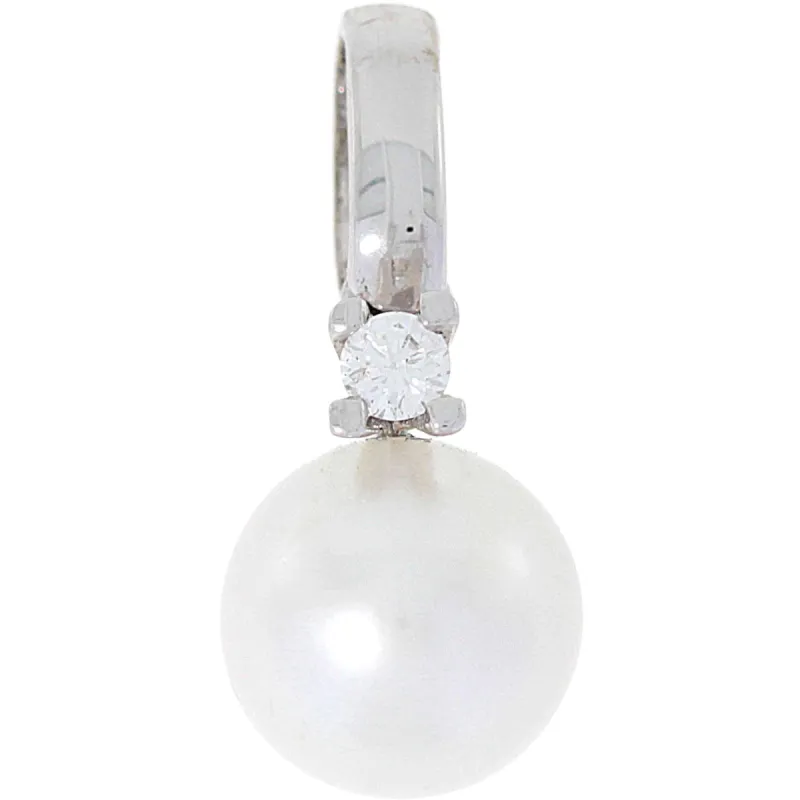 Diamant hals smykke med perle i hvitt gull, 0.04CT TWSI sold by Diamanthuset
