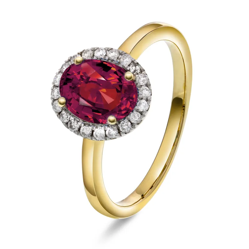 Diamantring med Rød Granat 0.30ct tw/si sold by Diamanthuset