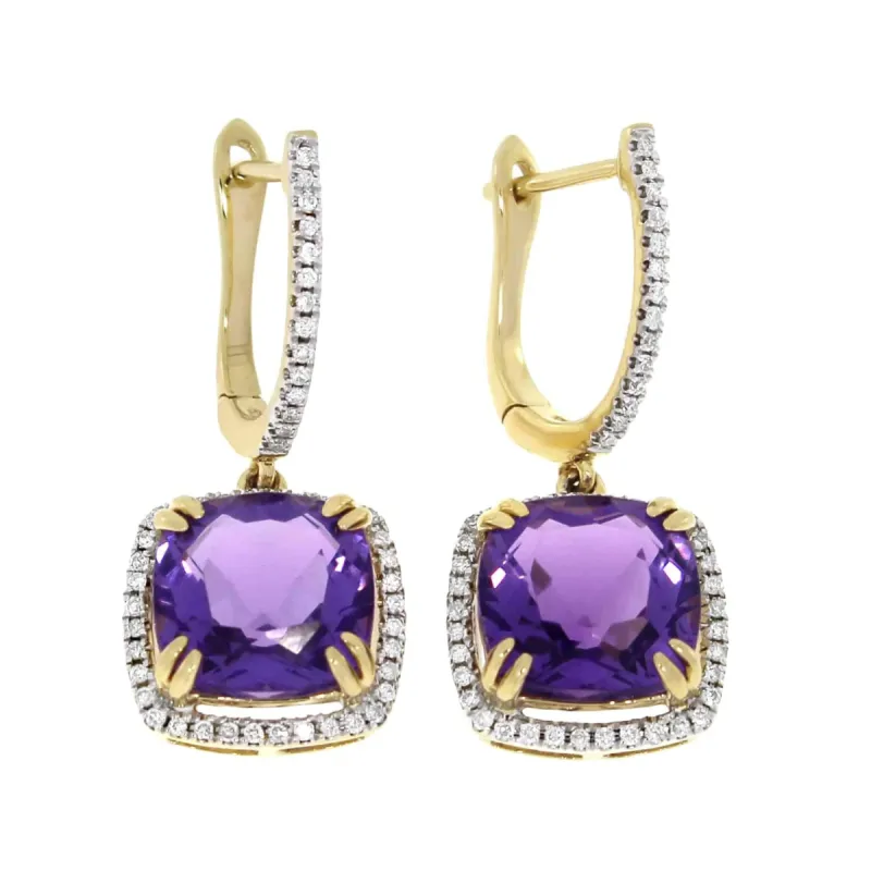 Diamantøredobber i 14kt (585) Gult Gull med 0.30ct TW/SI Diamanter og 6.10ct Ametyst sold by Diamanthuset
