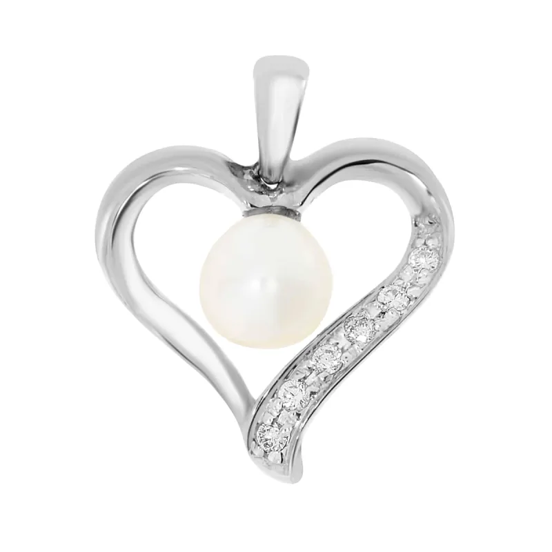 Diamant hals smykke med perle i hvitt gull, 0.07CT TWSI sold by Diamanthuset