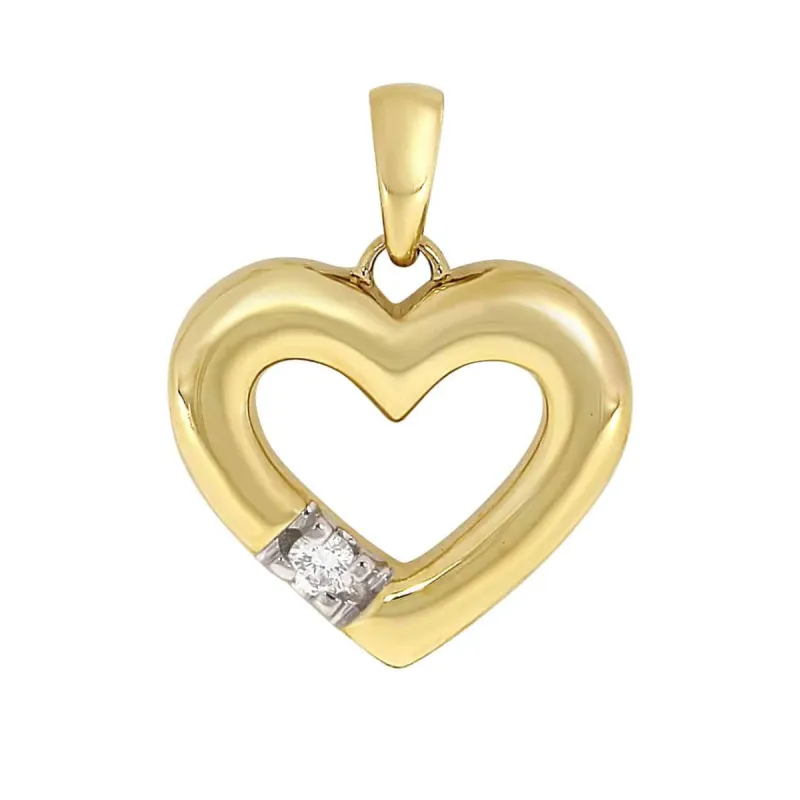 Allianse halssmykke med hjerte i gult gull, 0,05ct TWSI sold by Diamanthuset