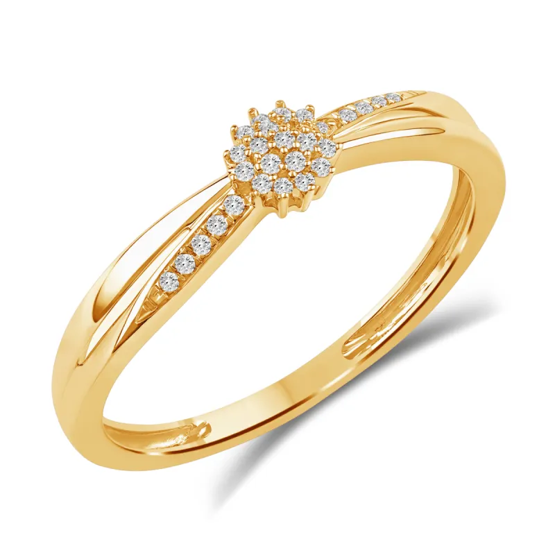 Diamantring rosett med diamanter på ringskinnen 0,10ct tw/si i Gult/Hvitt Gull sold by Diamanthuset