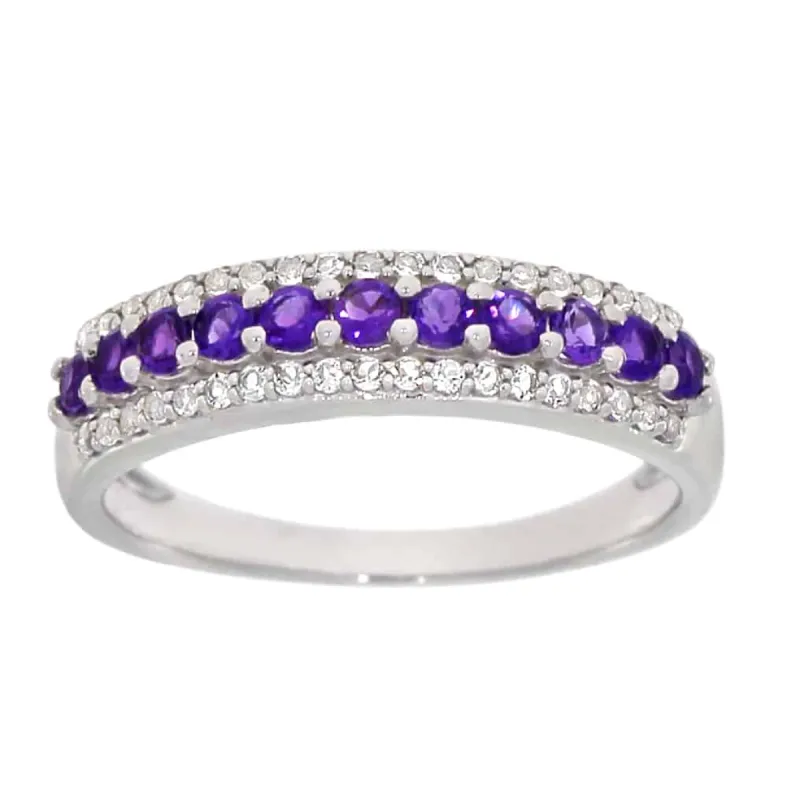 Hvittgullsring med hvit topas og ametyst sold by Diamanthuset