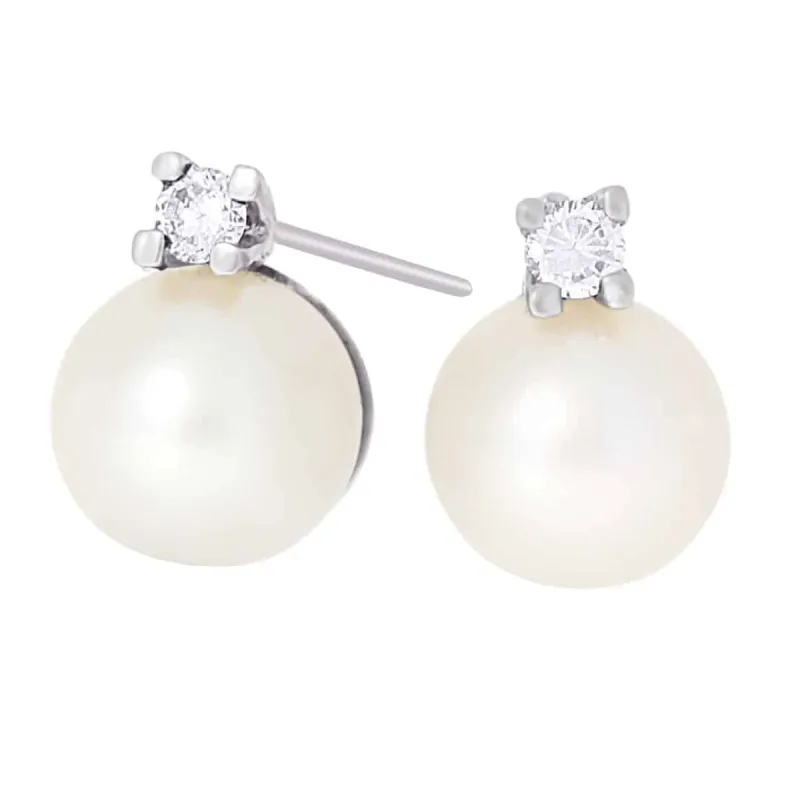 Perle øredobber med diamant i hvitt gull, 0.04CT TWSI sold by Diamanthuset