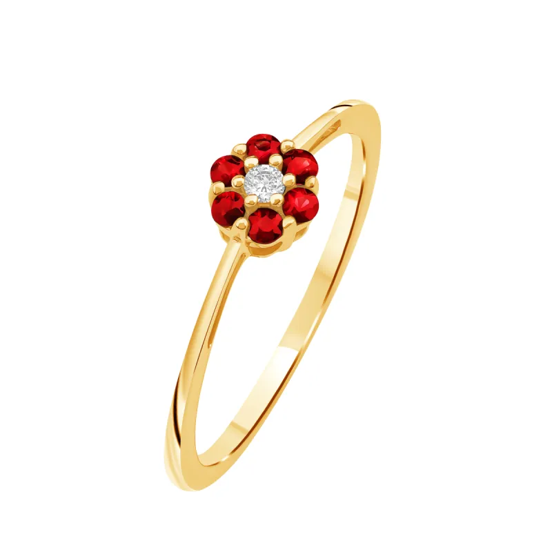 Diamantring i Hvitt/Gult Gull 0.03 tw/si og 0.18ct rubin sold by Diamanthuset
