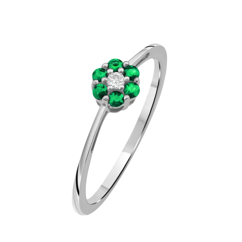 Diamantring i Hvitt/Gult Gull 0.03 tw/si og 0.18ct smaragd sold by Diamanthuset