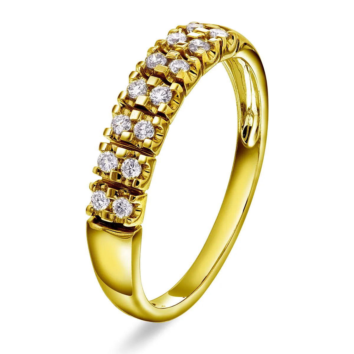 Dobbel rekkering i Gult/Hvitt Gull med to rader diamanter , 0.22ct sold by Diamanthuset