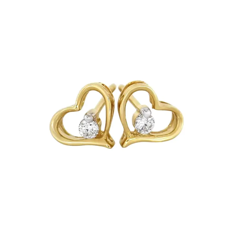Diamantøredobber med hjerte i Gult/Hvitt Gull, 0,12ct TWSI sold by Diamanthuset