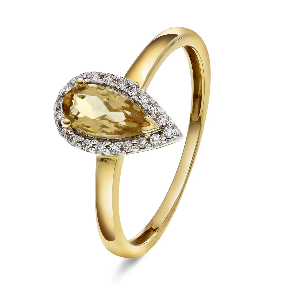 Diamantring Gult Gull med Citrin og 0.12ct TW/SI Diamanter sold by Diamanthuset