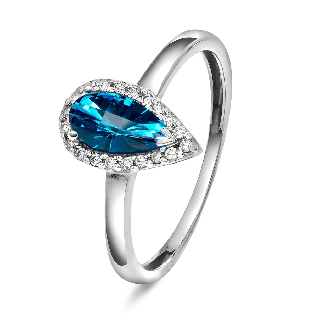 Diamantring Hvitt Gull med Topas og 0.12ct TW/SI Diamanter sold by Diamanthuset