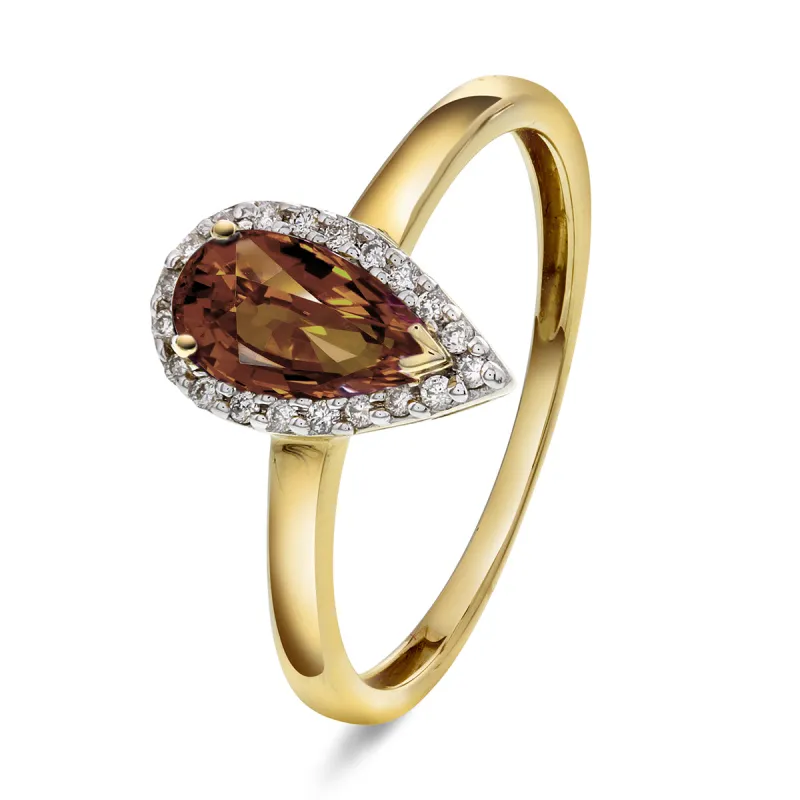 Diamantring Gult Gull med Røykkvarts og 0.12ct TW/SI Diamanter made by Diamanthuset