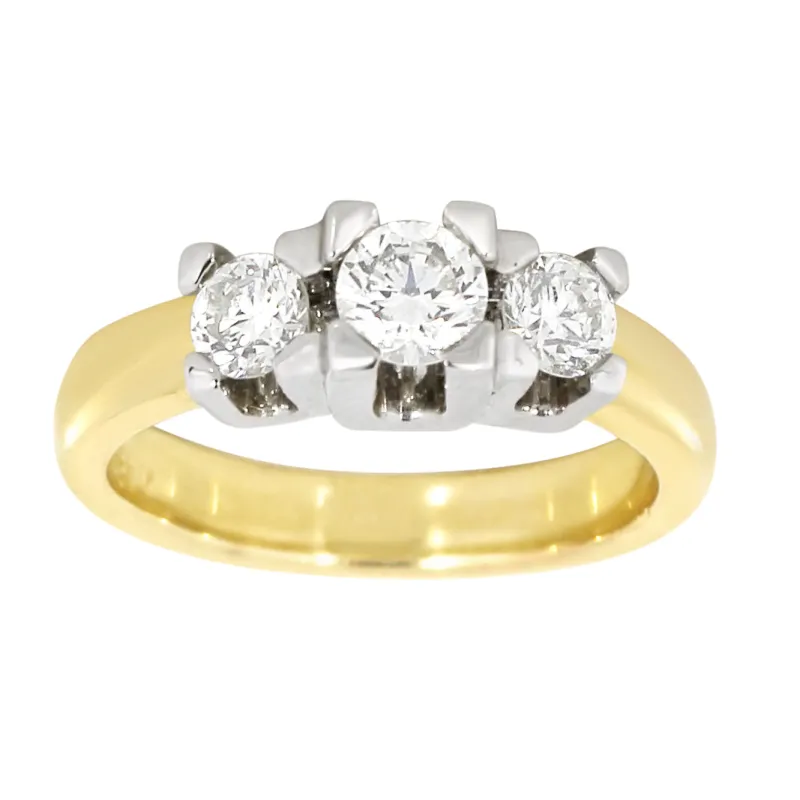 Diamantring i Gult/Hvitt Gull og tre Diamanter 0.75ct TW/SI sold by Diamanthuset