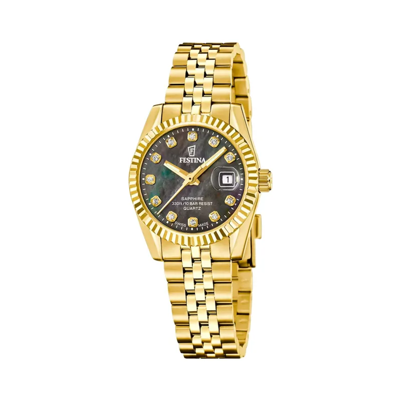Swiss Made Festina Dameklokke 29mm m/ Safirglass, Perlemorskive og Zirkonia - F20089-3 made by Diamanthuset