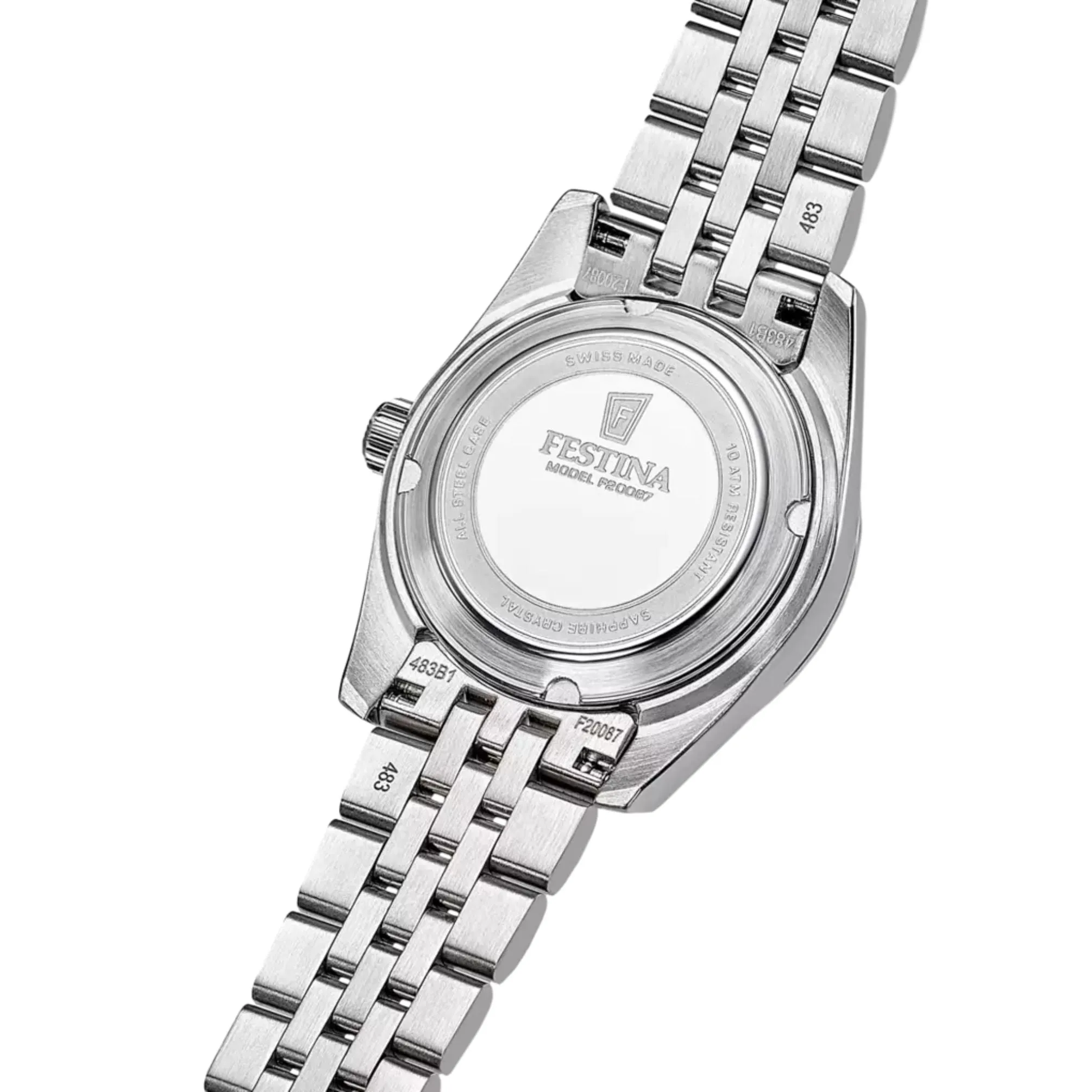 Swiss Made Festina Dameklokke 29mm m/ Safirglass, Perlemorskive og Stener - F20087-1 sold by Diamanthuset product image thumbnail 3