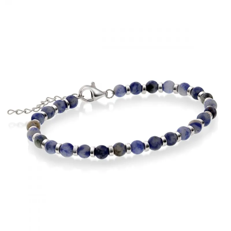 Herrearmbånd i sølv med Sodalitt 4 mm sold by Diamanthuset
