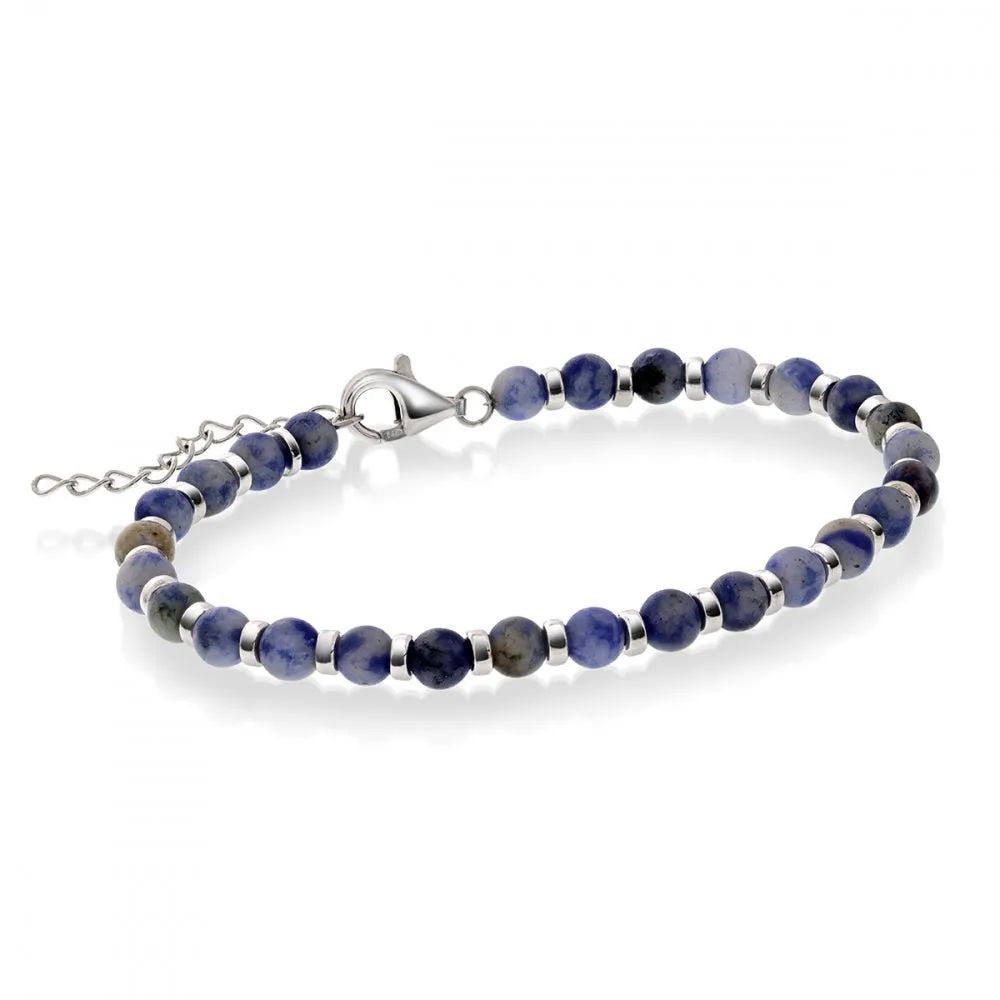 Herrearmbånd i sølv med Sodalitt 4 mm sold by Diamanthuset