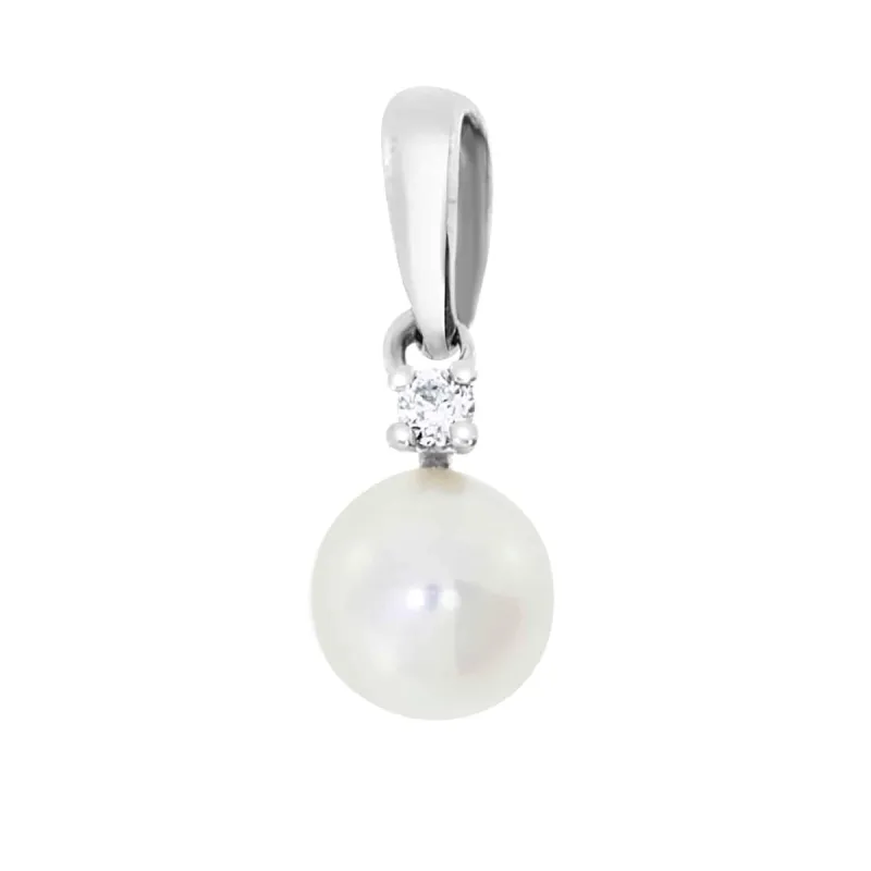 Diamant hals smykke med perle i hvitt gull, 0.02CT TWSI sold by Diamanthuset