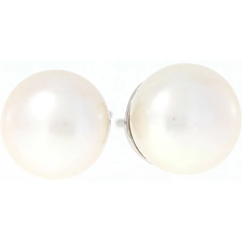 Øredobber med perle i hvitt gull, 10mm sold by Diamanthuset