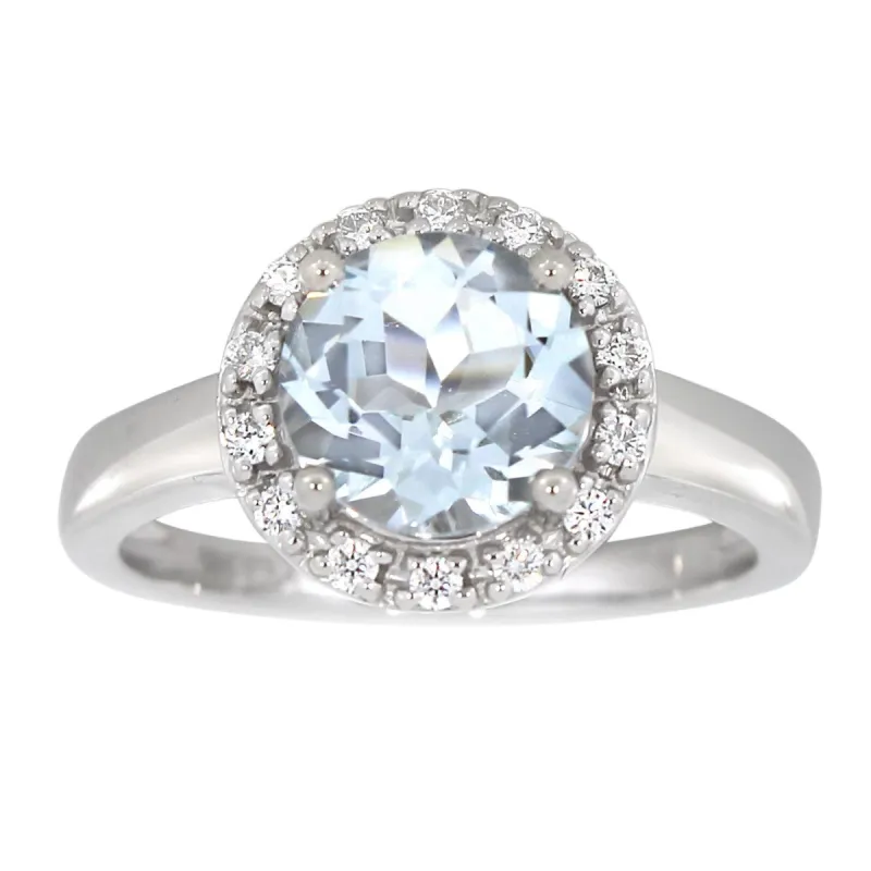 Diamantring hvitt/gult gull 0.15ct med Aquamarine made by Diamanthuset