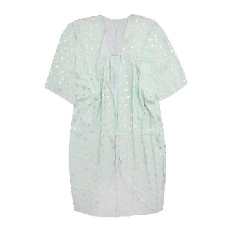 #Breeze - grøn Kimono med fjerprint i guld - One Size - OUTLET sold by Dropps by Szhirley