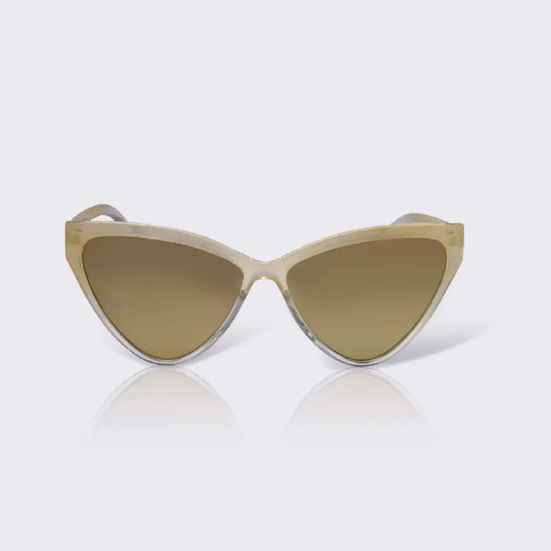 Solbriller - #Whiskers - gennemsigtigt / røgfarvet stel med grønligt spejleeffekt brilleglas sold by Dropps by Szhirley