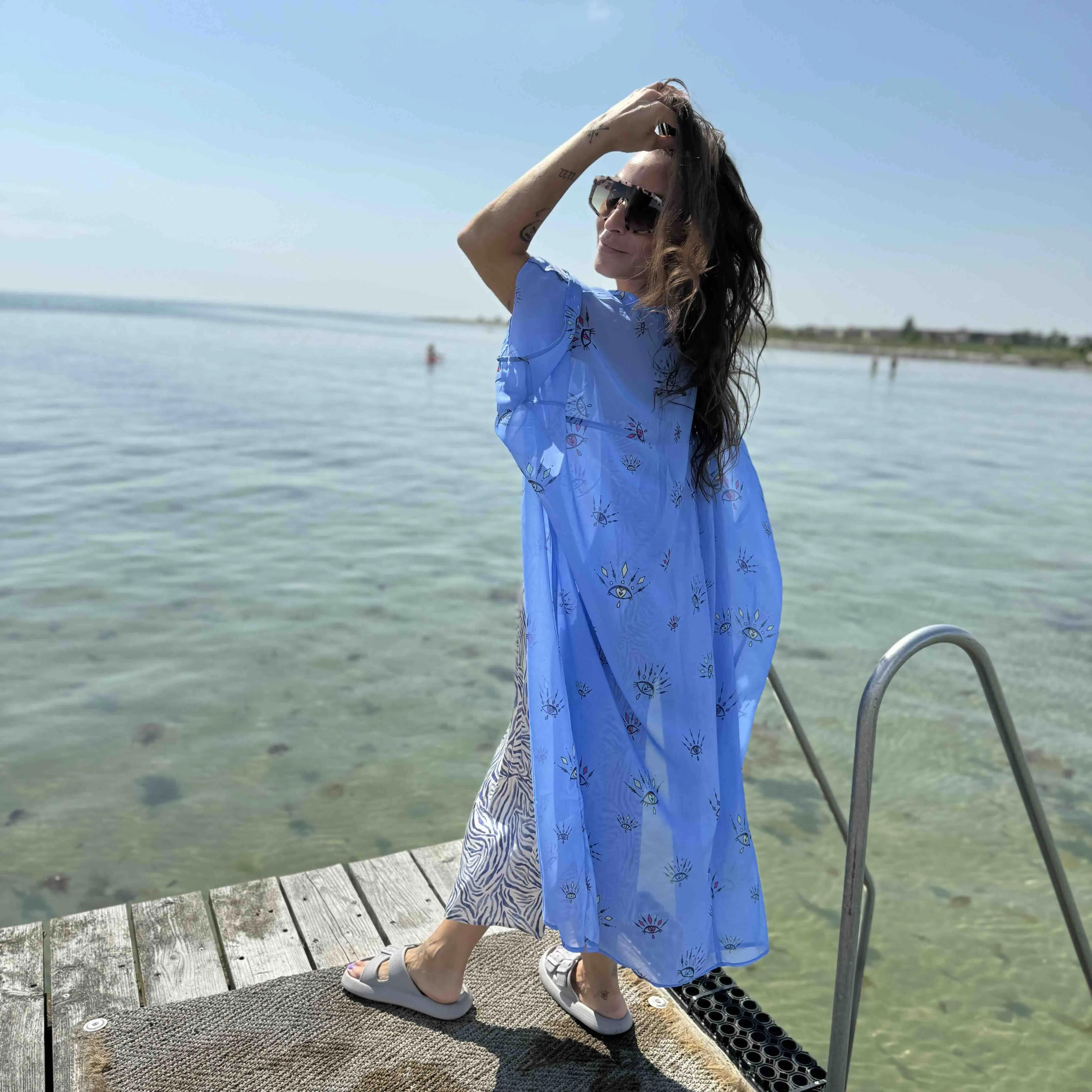 Lyseblå Kimono #Breeze med øje mønster i farver - One Size sold by Dropps by Szhirley product image thumbnail 3