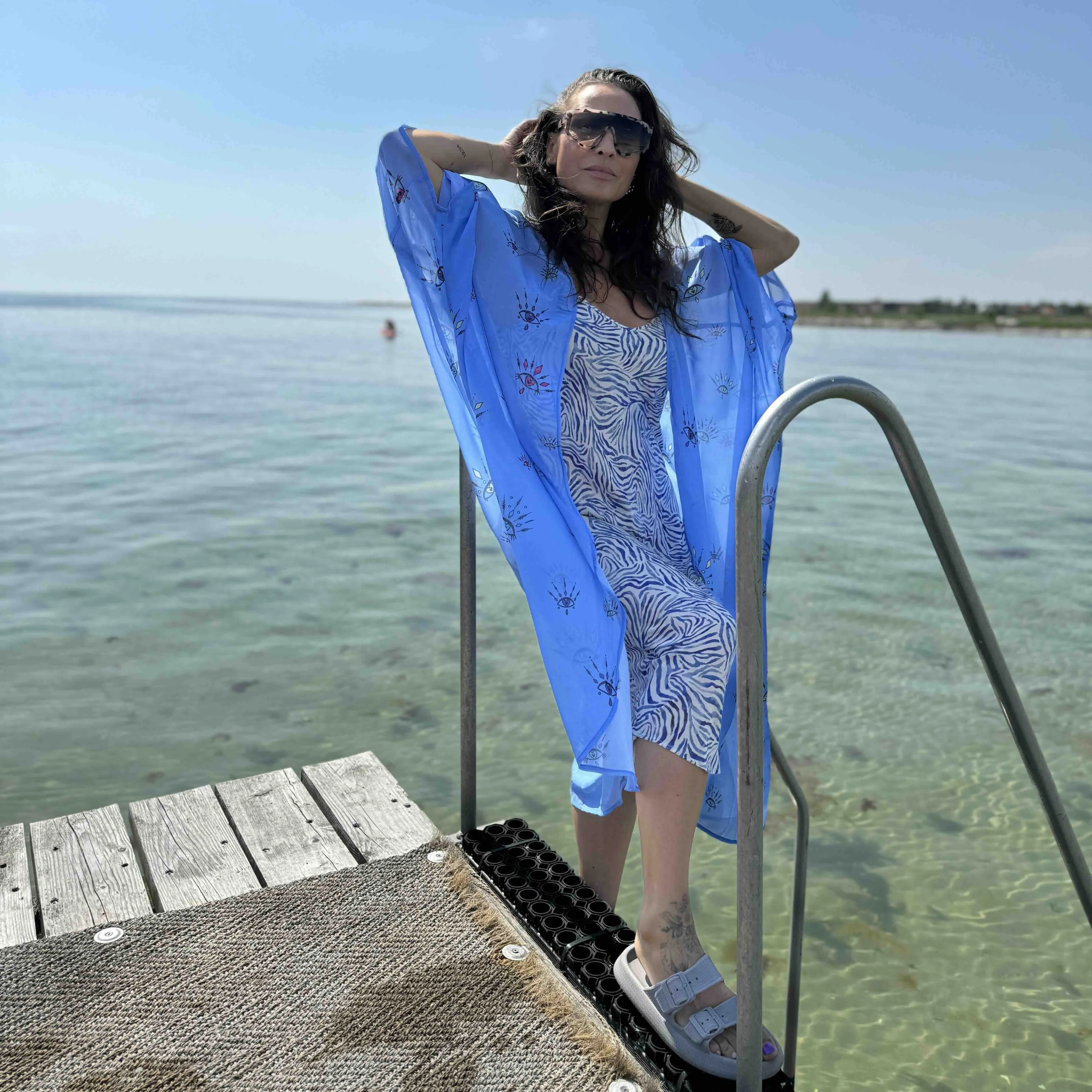 Lyseblå Kimono #Breeze med øje mønster i farver - One Size sold by Dropps by Szhirley product image thumbnail 5