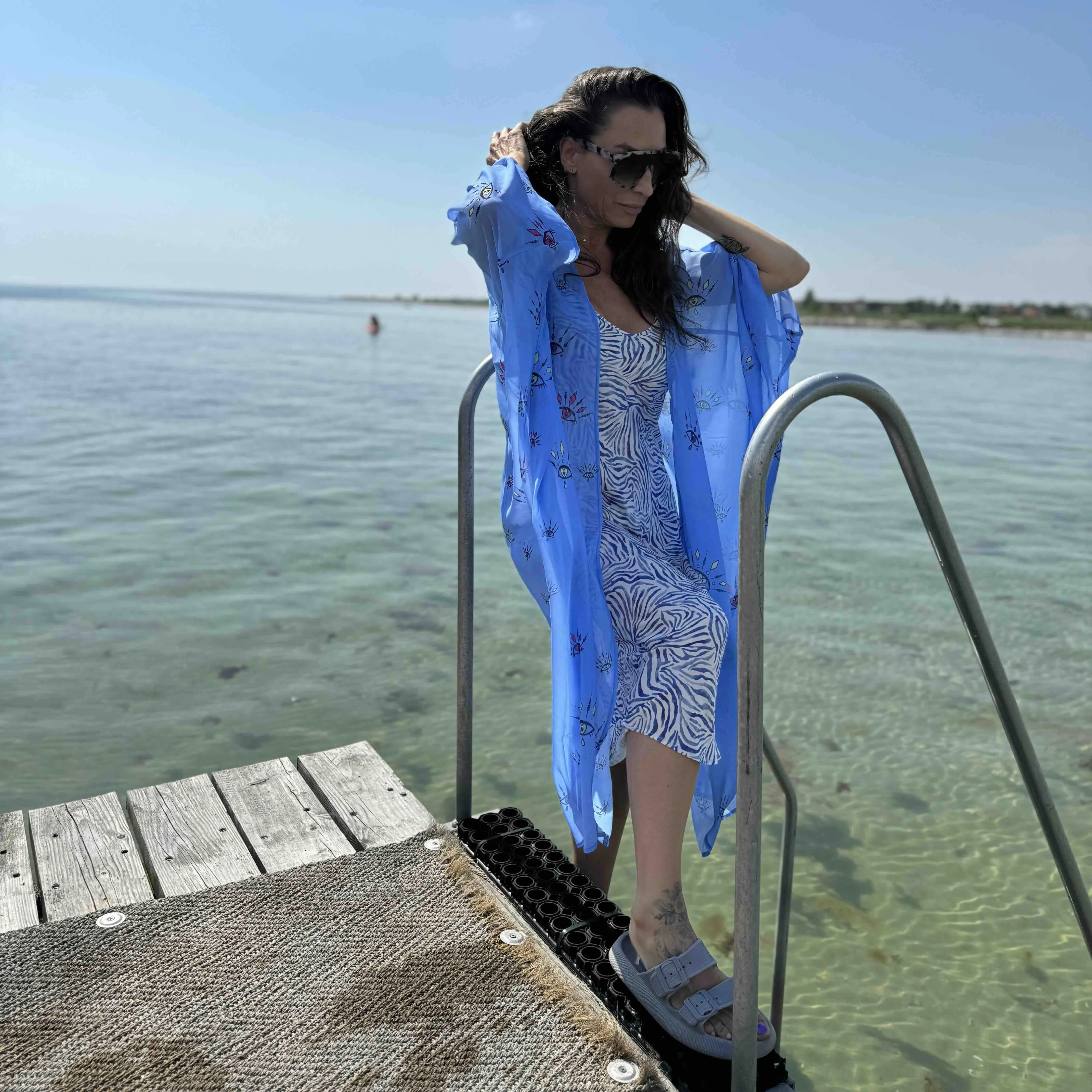 Lyseblå Kimono #Breeze med øje mønster i farver - One Size sold by Dropps by Szhirley product image thumbnail 2