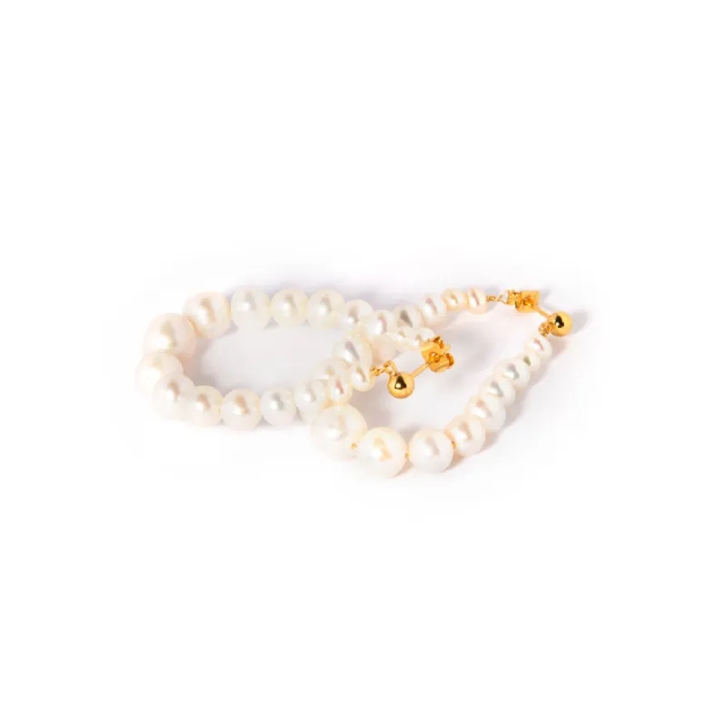 Øreringesæt / Hoops - #PearlSwirl XL - 18 Karat forgyldt og ferskvandsperler sold by Dropps by Szhirley