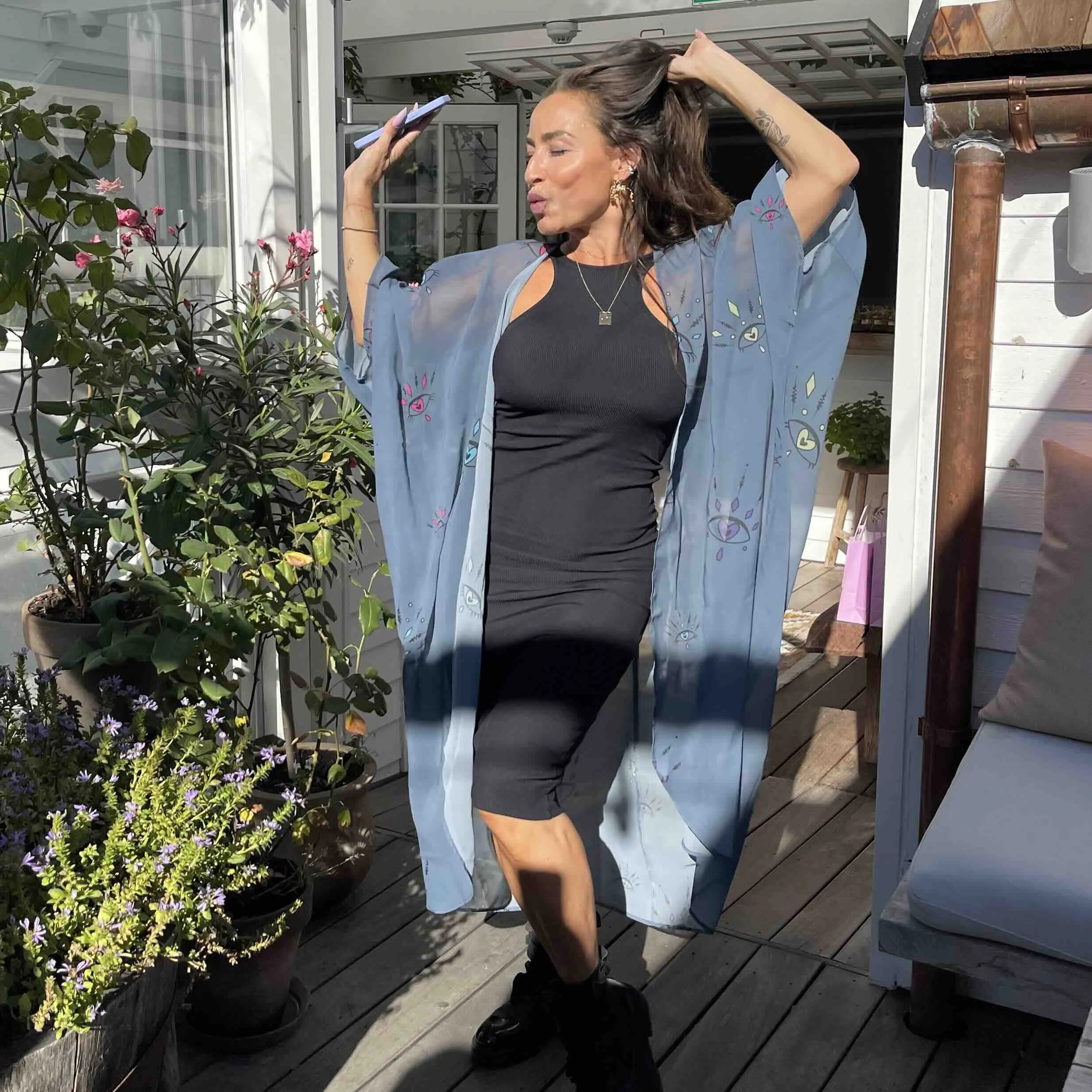 Mørkegrå Kimono #Breeze med XL øje mønster i farver - One Size sold by Dropps by Szhirley product image thumbnail 4